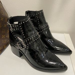 Steve Madden Black Crocodile Ankle Boots with Silver Studs